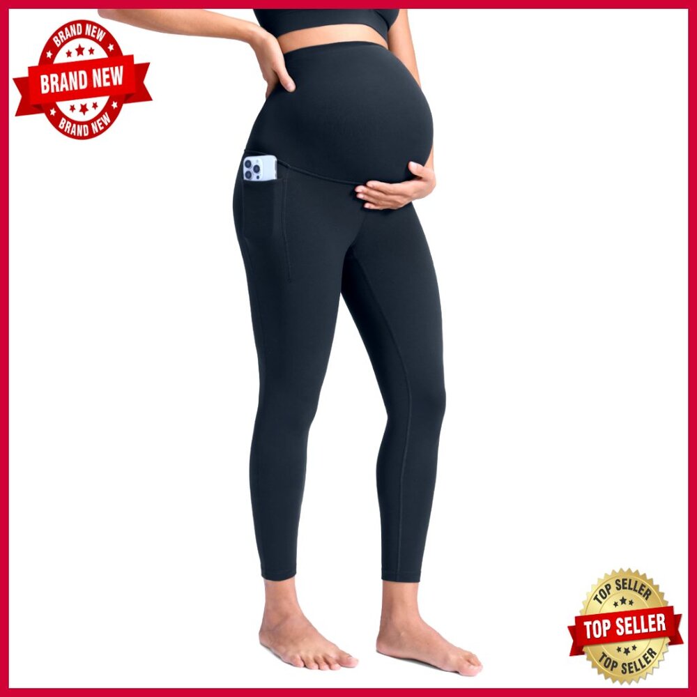 Maternity Leggings With Pockets 25" Over Belly Active Yoga Pregnancy